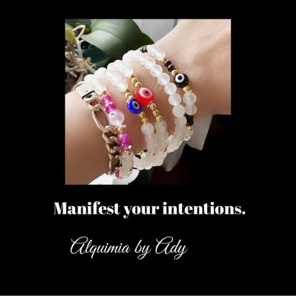 Selenite beaded gemstone bracelet agate jade - Picture 4 of 4